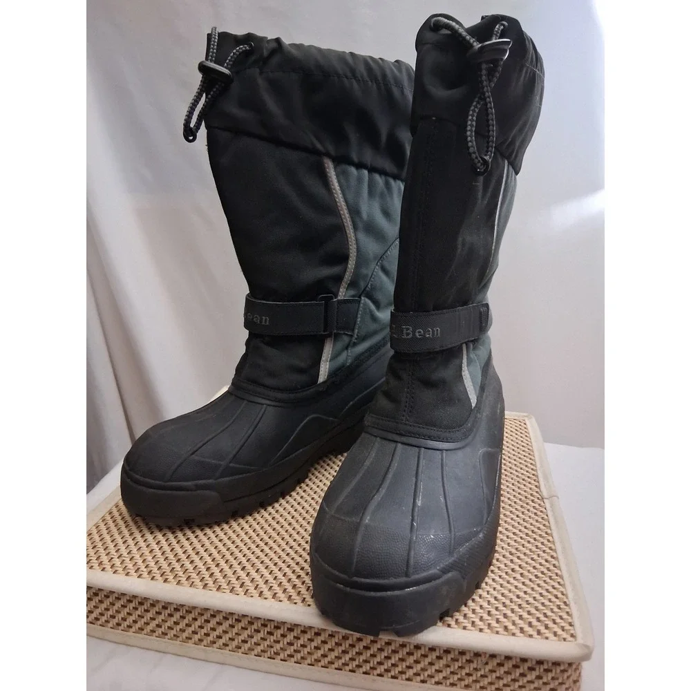 LL Bean Snow Boots Kids Size 5 Black Gray Reflective Insulated